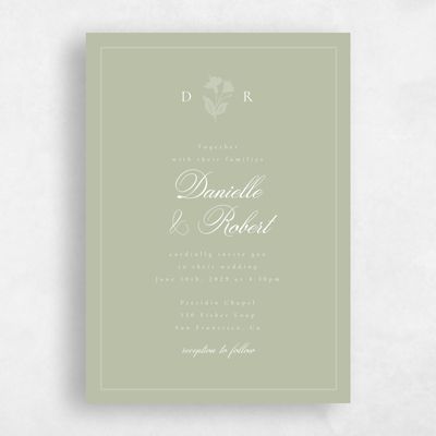 Olive Sage, Green Wedding Invitation - Fawn Classic