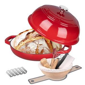 Enameled Cast Iron Dutch Oven Pot with Lid, Bread Oven for Sourdough Bread Baking, Dutch Ovens with Bread Proofing Basket& Baking Supplies Set, 6 Quart, Red