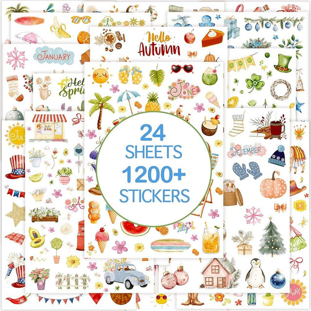 Slapaflife Planner Stickers (24 Page, 1000+ Stickers, Multicolor, Paper, Vintage Style, Holiday & Seasonal Themed, Planner & Scrapbook Accessories)