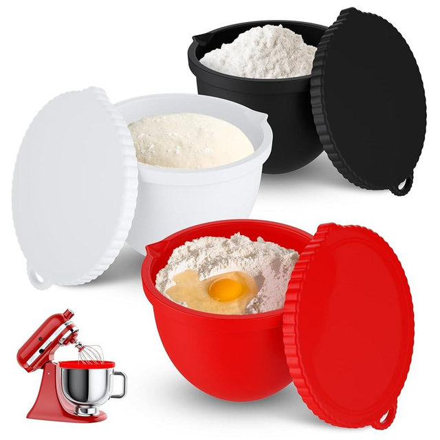Silicone Bowl Liners for Kitchen Aid, Silicone Liners for Kitchen Tilt-Head 5 Qt Mixers, 3 Liners with Lids, Mixer Attachments and Accessories (3Pcs)