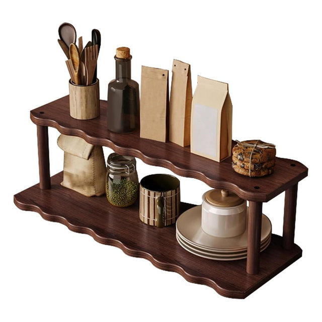 STEHEMO Wooden Mug Holder Countertop, 2-Tier Coffee Cup Holder Mug Display Coffee Mug Organizer Mug Rack for Coffee Station Organizer Mug Shelf for Cabinet for Kitchen, Home,2Tier_50cm