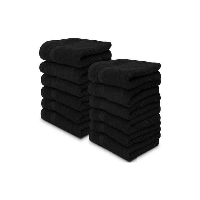 White Classic Luxury 100% Cotton Washcloths Set of 12 - 13x13" Black