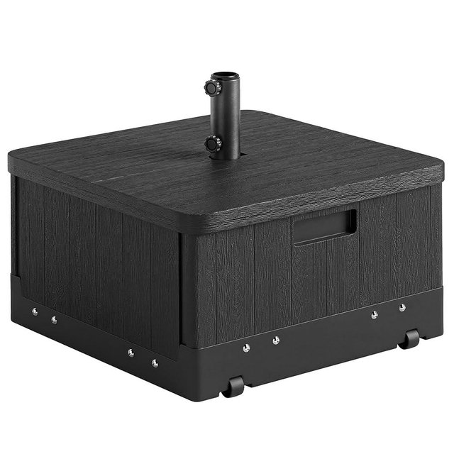 Outsunny 2-in-1 Outdoor Umbrella Base, Planter Box with Drain Hole, 175 lbs. Capacity Heavy Duty Fillable Patio Umbrella Stand Table with Wheels and Handles for Deck, Poolside, Black