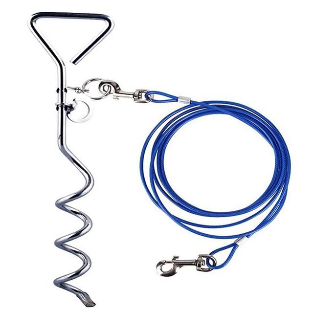 Dog Stake Tie Out Cable and Reflective Stake 16 ft Outdoor, Yard and Camping, for Medium to Large Dogs Up to 125 lbs