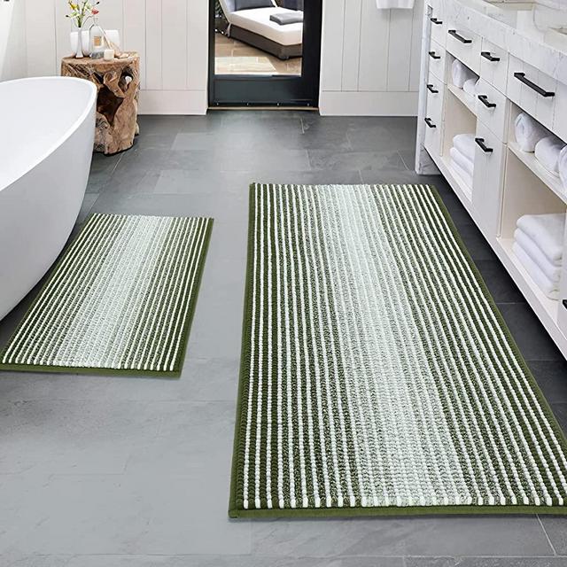 BSICPRO Bathroom Rugs and Mats Sets, 2 Piece Thick Absorbent Chenille Bath Mat Rug Set Non Slip, Soft Shaggy Bath Room Floor Mats for Bathroom, Machine Washable (20" x 47" Plus 16" x 24", Sage)