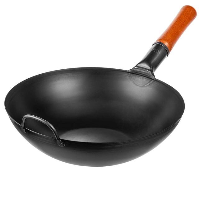 YOSUKATA Carbon Steel Wok Pan – 13,5 “ Woks and Stir Fry Pans - Chinese Wok with Flat Bottom Pow Wok - Traditional Chinese Japanese Woks - Black Wok For Electric Stove, Induction, Gas Stovetops