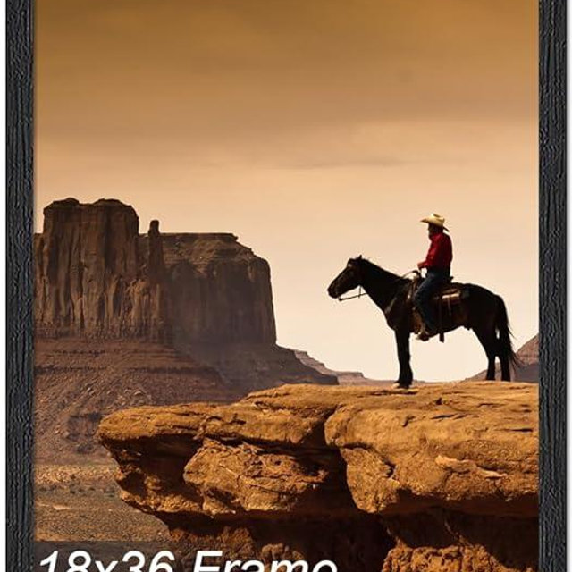 A PLUS MAX 18x36 Picture Frame, Black Engineered Wood Frame for 18 x 36 Inch Picture Poster Photo, Light Weight 18 by 36 Frame with Wood-grain for Wall - 1 Pack/Black/18 x36