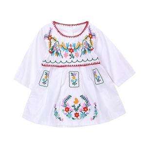 Newborn Toddler Baby Girls Ethnic Embroidery Floral Dress Long Sleeve Party Sundress Skirt