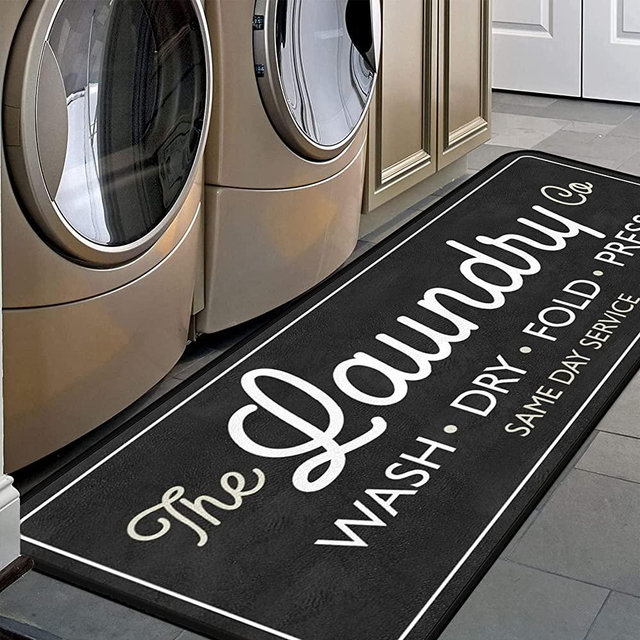 Laundry Room Long Mat Area Rug Non-Slip Floor Mat Waterproof Farmhouse Carpet for Kitchen 40" x 20"(Black-3)