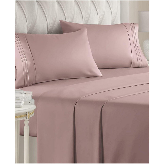 CGK Unlimited Muted, Vibrant, Heathered Microfiber 4 Piece Deep Pocket Sheet Set, King