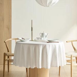 European Linen Round Tablecloth in White