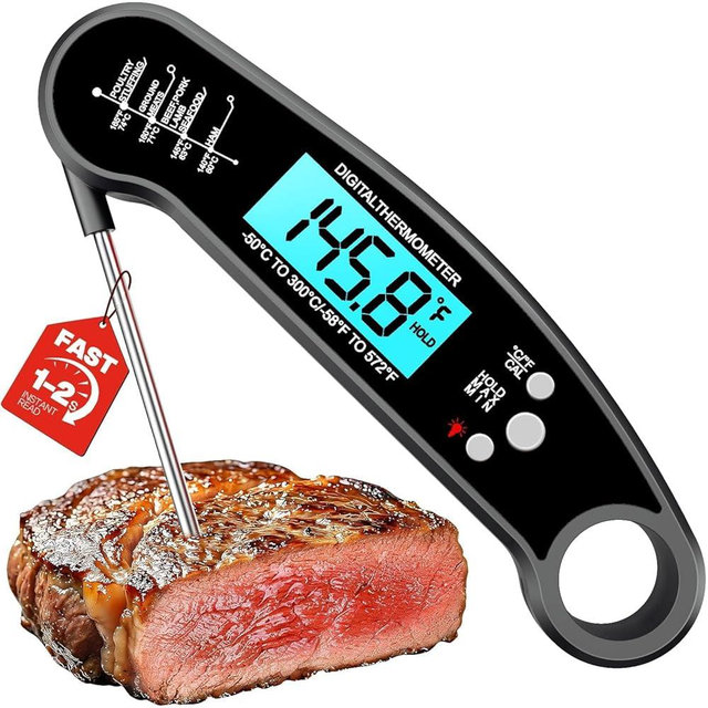Meat Thermometer Digital - Instant Read Food Thermometer for Cooking Grilling, Candy, Air Fryer, Griddle Probe Kitchen Gadgets Essentials BBQ Accessories, Gifts for Him, Jet Black