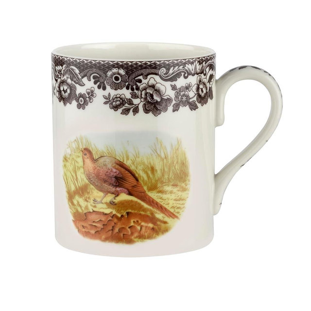 Spode Woodland Pheasant 16 oz Mug - Fine Porcelain Rustic Drinkware with Historic Brown Floral Border, Microwave, Oven, Freezer & Dishwasher Safe - British Country Style for Fall and Thanksgiving Use