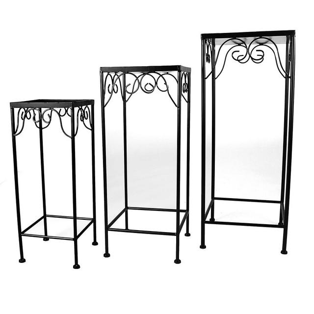 Milltown Merchants™ Plant Stands - Set of 3 Metal Plant Stands - Indoor/Outdoor Nesting Wrought Iron End Tables - Square Black Flower Stands