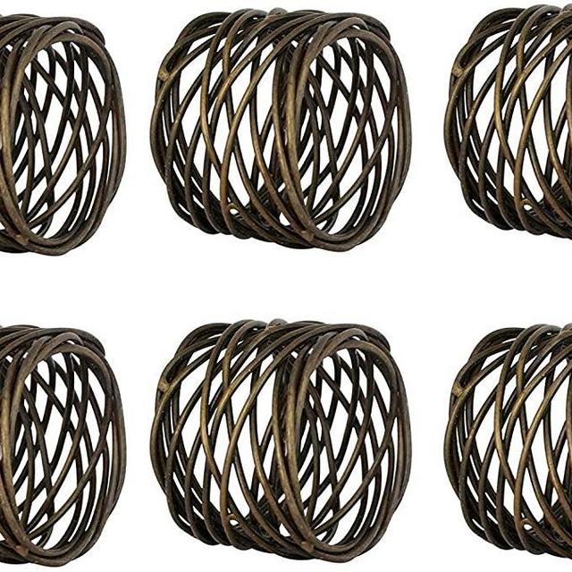 Kaizen Casa Handmade Round Mesh Napkin Rings Holder for Dinning Table Parties Everyday, Set of 6 (Antique Brass)