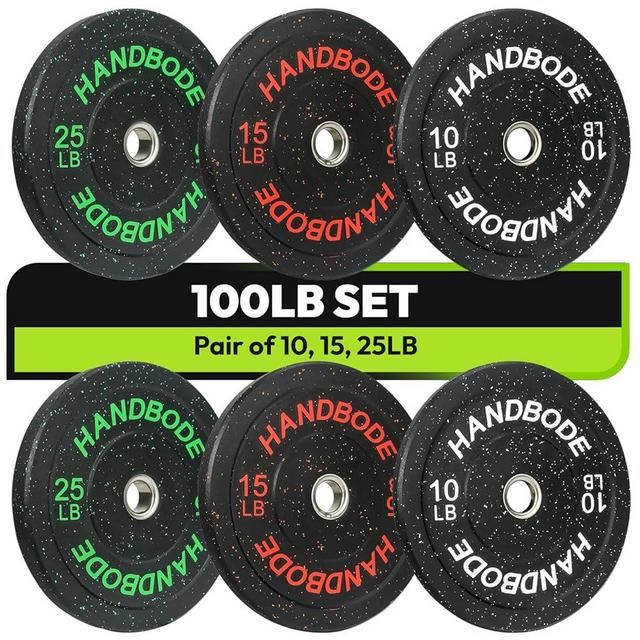 Handbode Bumper Plate Olympic Weight Plate High Bounce Bumper Weight Plate Set 2-Inch, 10-55lb Barbell Weight Plates Set for Home Gym, Colored Weights Rubber Strength Training Plate for Weight Lifting