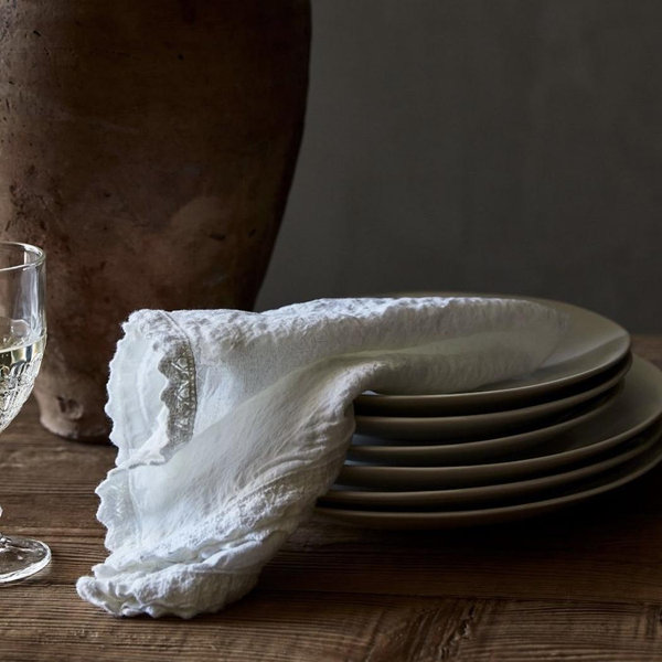 Linen Crochet Napkins, Set of 4 - White