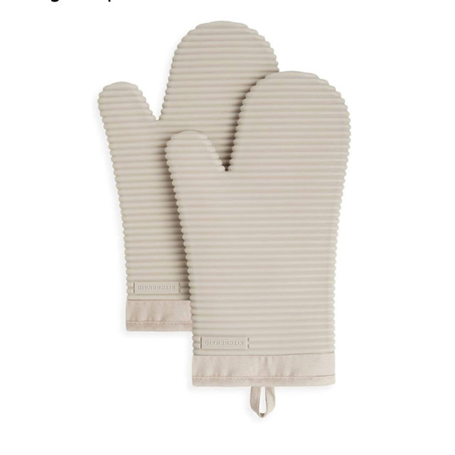KITCHENAID Ribbed Soft Silicone Oven Mitt 2-Pack Set, 7.5"x13", Milkshake