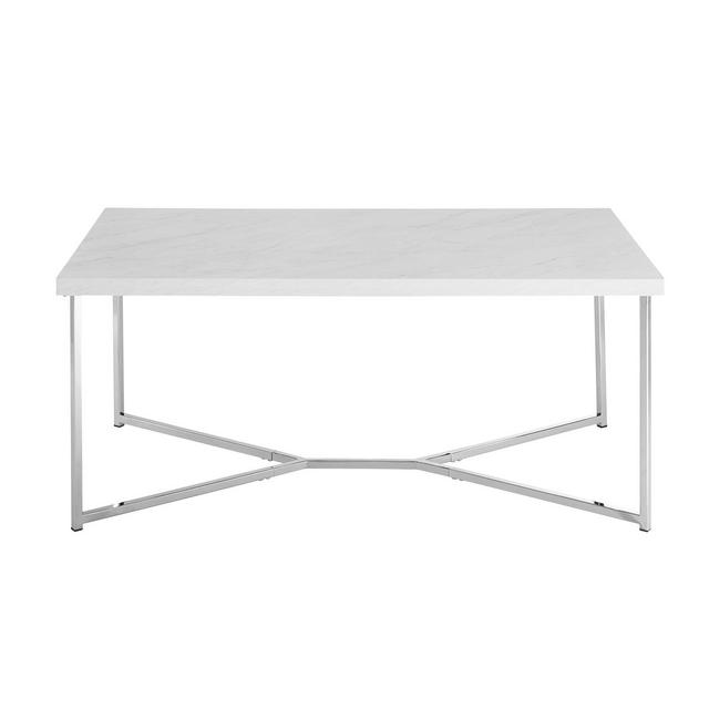 42" Mid Century Modern Y Leg Coffee Table White Faux Marble/Chrome - Saracina Home