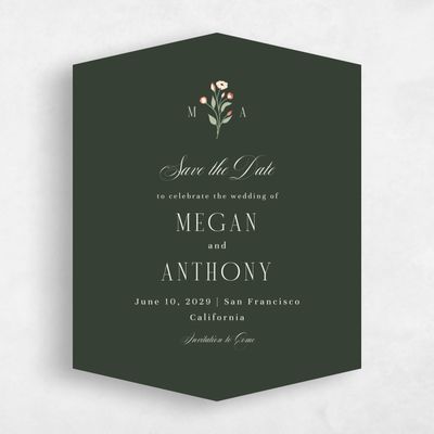 Green Diamond Wedding Save the Date - Feuille Portrait