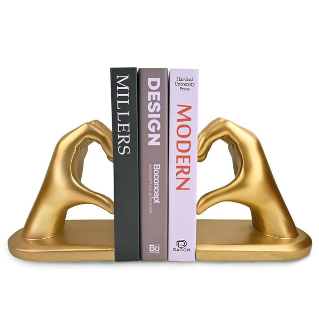 Gold Decorative Bookends for Shelves, Heart Hands Book Ends Sculpture Aesthetic Decor for Bedroom Living Room Merch Apartment Bookshelf Birthday Women Decorations Stuff Aesthetic
