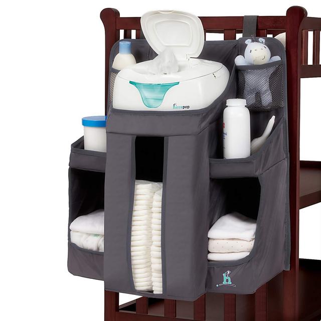 hiccapop Hanging Diaper Organizer for Changing Table and Crib, Diaper Stacker and Crib Organizer | Hanging Diaper Caddy Organizer for Baby Essentials | Nursery Organizer for Cribs