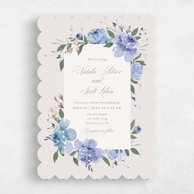 Blue Scalloped Wedding Invitation - Reagan Portrait