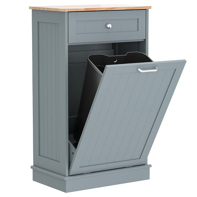AHB 13 Gallons Tilt Out Trash Cabinet, Hidden Trash Can Kitchen Wooden Tilt Out Pet Proof Hidden Trash Bin for Kitchen Living Room,Blue