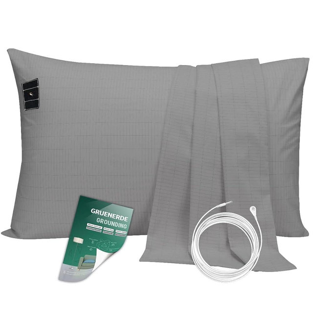 Grounding Pillowcase King with 15ft Grounding Cord Conductive Grounding Pillowcase 20x36in Silver Fiber Improve Sleep Reduce Stress Anxiety Relief Gray 1pc