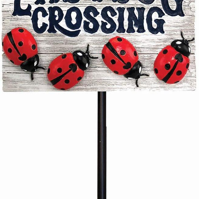 Spoontiques - Ladybug Crossing Garden Stake - Garden Décor - Decorative Stake for Lawn and Yard - Multicolored