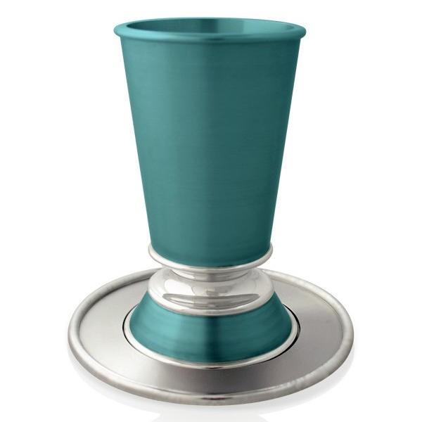 Nadav Art Anodized Aluminum Kiddush Cup and Plate Set - Modern (Choice of Colors)