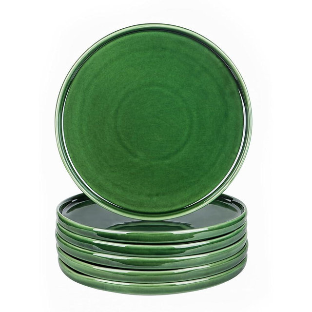 vicrays Ceramic Dinner Plates Set - Porcelain 10 Inch Flat Steak Pasta Pizza Plate Home Party Restaurant Plate Scratch Resistant Microwave Oven and Dishwasher Safe Set of 6 Green