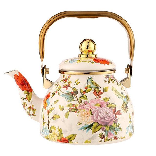 NobeOnbe Vintage Floral Enamel Kettle, 1.2L Teapot With Portable, Teakettle With Filter