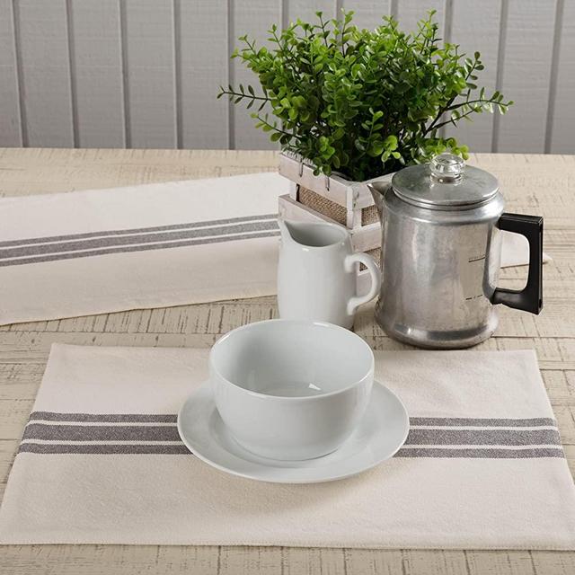 Market Place Gray Grain Sack Stripe Placemats, Set of 4, 12" x 18", Farmhouse Style, Cream & Grey