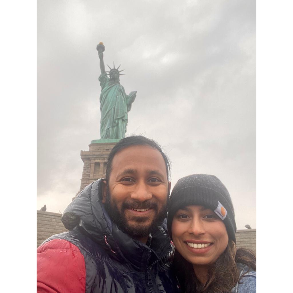 Braving through the rain and cold to see Lady Liberty herself