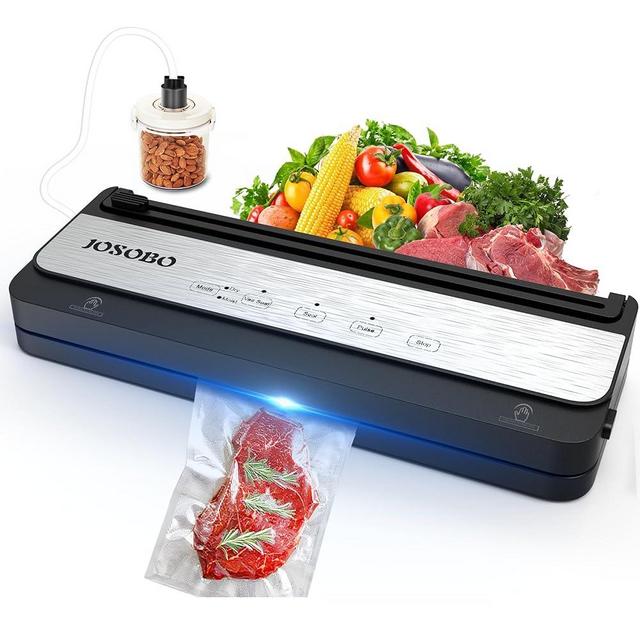 JOSOBO Food Vacuum Sealer Machine, Vacuum Sealer for Dry/Moist Food Storage, Compact Air Sealer Machine with Powerful Suction, Built-in Cutter, Include 1 Roll of Vacuum Storage Bag & Air Suction Hose