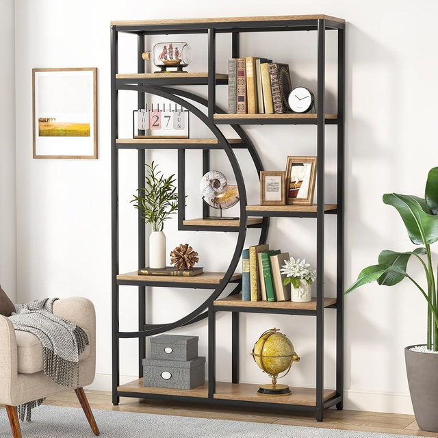 Tribesigns Bookshelf Industrial 5 Tier Etagere Bookcase, Freestanding Tall Bookshelves Display Shelf Storage Organizer with 9-Open Storage Shelf for Living Room, Bedroom (Light Oak)