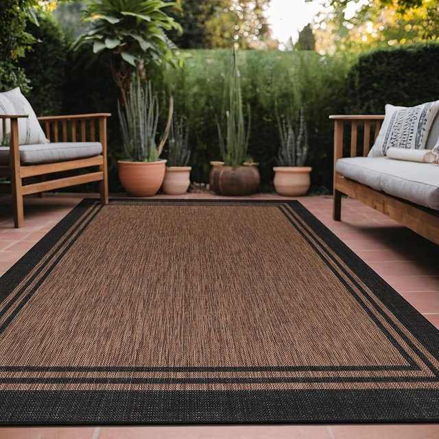 Luul Home Bordered Outdoor Rug 5x7 Washable Outside Carpet for Indoor Patio Porch Waterproof Easy Cleaning Non Shedding Area Rugs Nut Brown 5 x 7