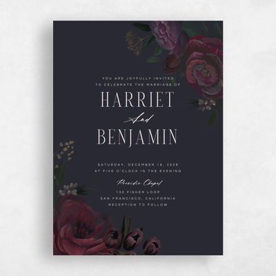 Red Floral Wedding Invitation - Malina Classic