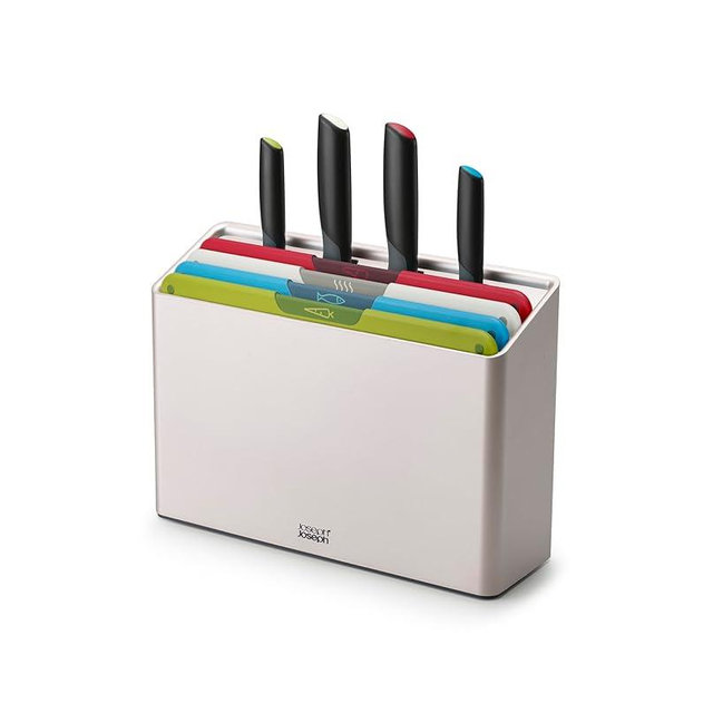 Joseph Joseph Folio Icon, 8-Piece Color Coded Knife and Cutting Board Set, - Large, Silver