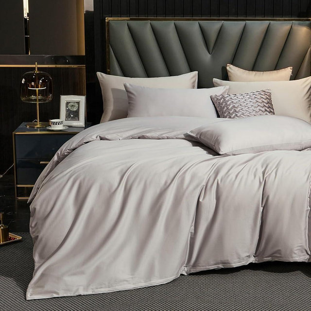 MooMee Duvet Cover Set 100% Extra Long Staple Cotton 600 Thread Count Silky Sateen Smooth Luxury Soft Breathable Durable Hotel Quality Bedding, 3 Pieces (Silver Gray, Queen 90"x90")