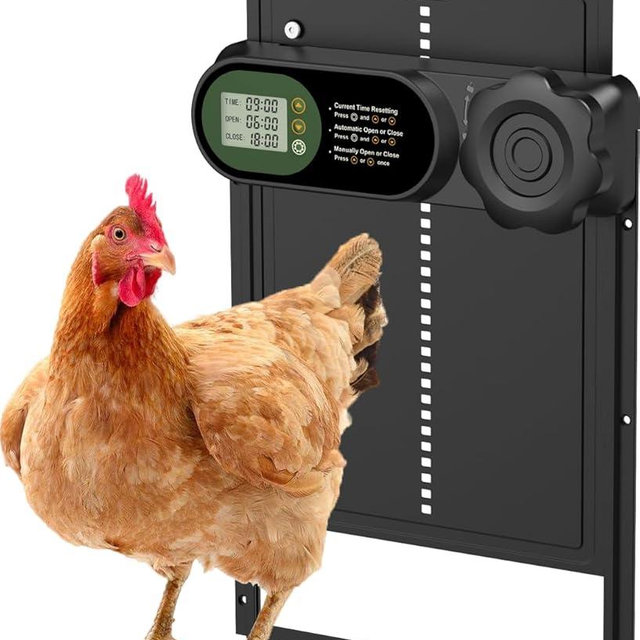 Budsom Automatic Chicken Coop Door Battery Powered, LCD Display Large Aluminum Auto Chicken Coop Opener with Anti-Pinch Sensor, Smart Timer & Waterproof for Hens, Ducks, Geese Poultry