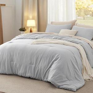 Bedsure King Size Comforter Set, Light Grey Soft Prewashed Bedding for All Seasons, 3 Pieces GentleSoft™ Warm Down Alternative Bed Set, 1 Lightweight Comforter (104"x90") and 2 Pillowcases (20"x36")