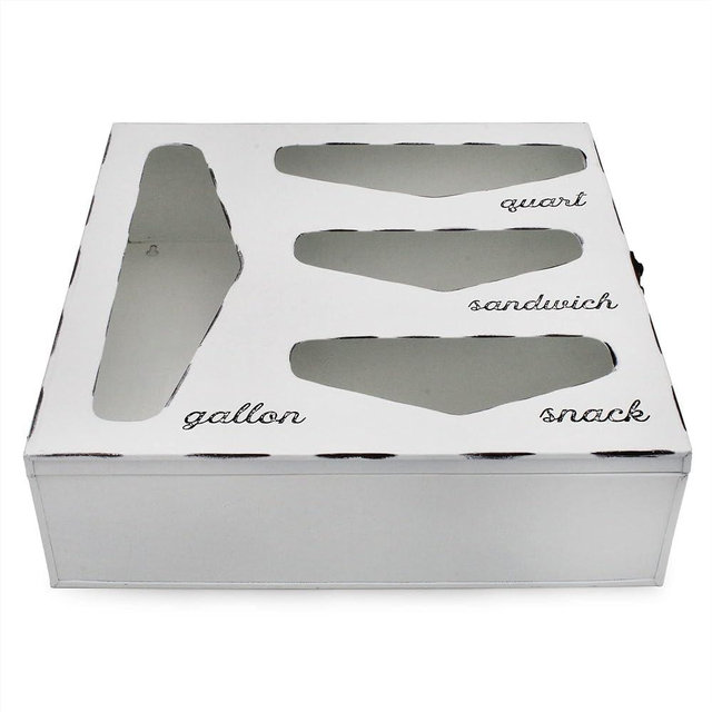 AuldHome Enamelware Kitchen Bag Organizer (White), Farmhouse Style Holder Compatible with Zipper Seal Kitchen Storage