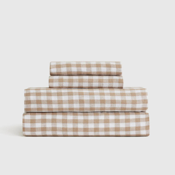 European Linen Sheet Set - King- Cafe Gingham