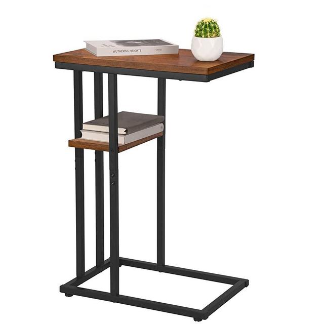 Yoobure C Shaped End Table, Side Table for Couch and Bed, Small Side Table for Small Spaces, Living Room, Bedroom, Rustic Snack Table