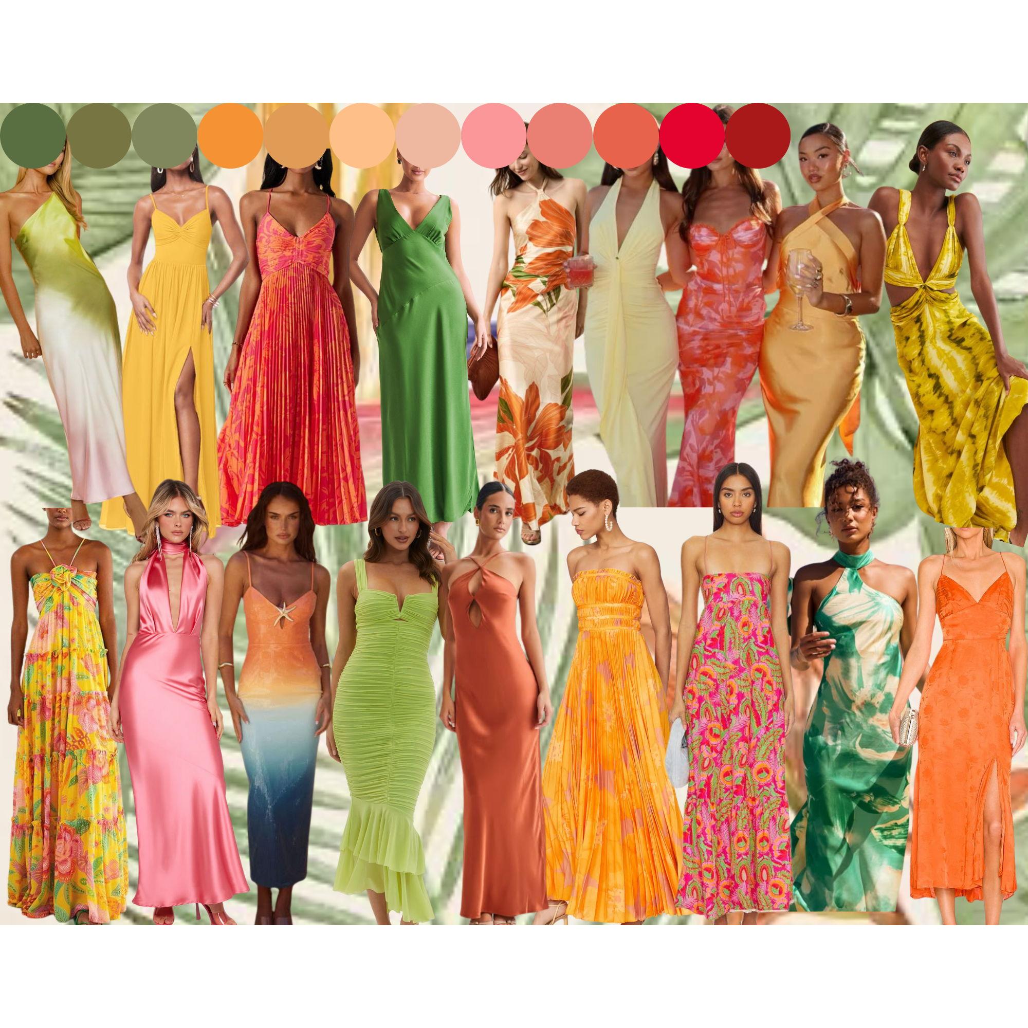 Here’s some outfit inspiration for our beach wedding! Please wear tropical colors (no black or dark colors) and light fabrics to stay cool in the warm weather. We can't wait to see your vibrant looks!
