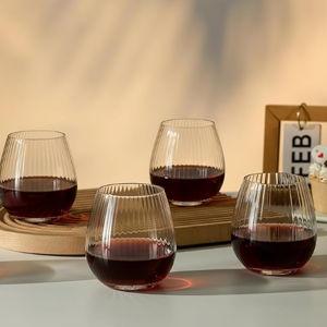 Ribbed Stemless Wine Glass