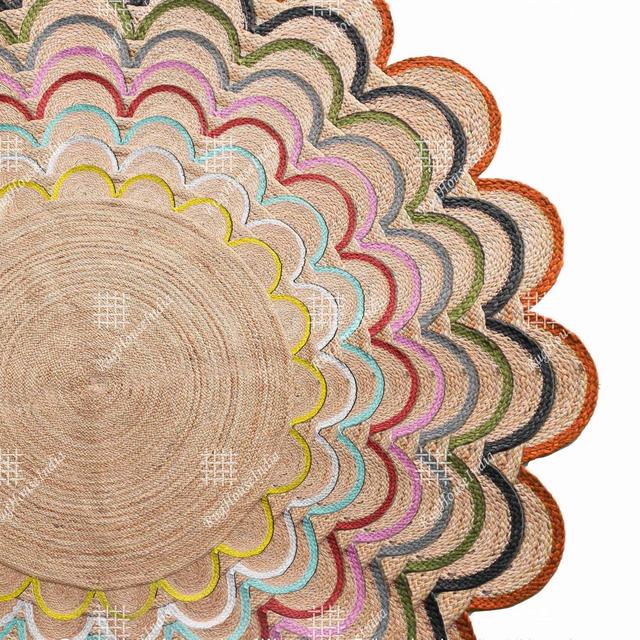 Custom Size/Color Border Handmade Round Jute Scalloped Rug Natural Jute Braided Vintage Area Rug Bohemian Eco Friendly Home Décor Rag Rugs