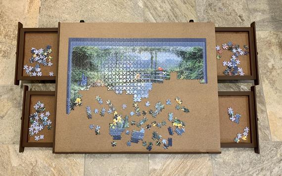 Jig Saw Puzzle Board/Game *NEW Release* KWIv.2.1 and v.2.6 with COVER/HANDLE option, 4 Drawers, Lift and Lazy Susan-Chocolate-Free Shipping!